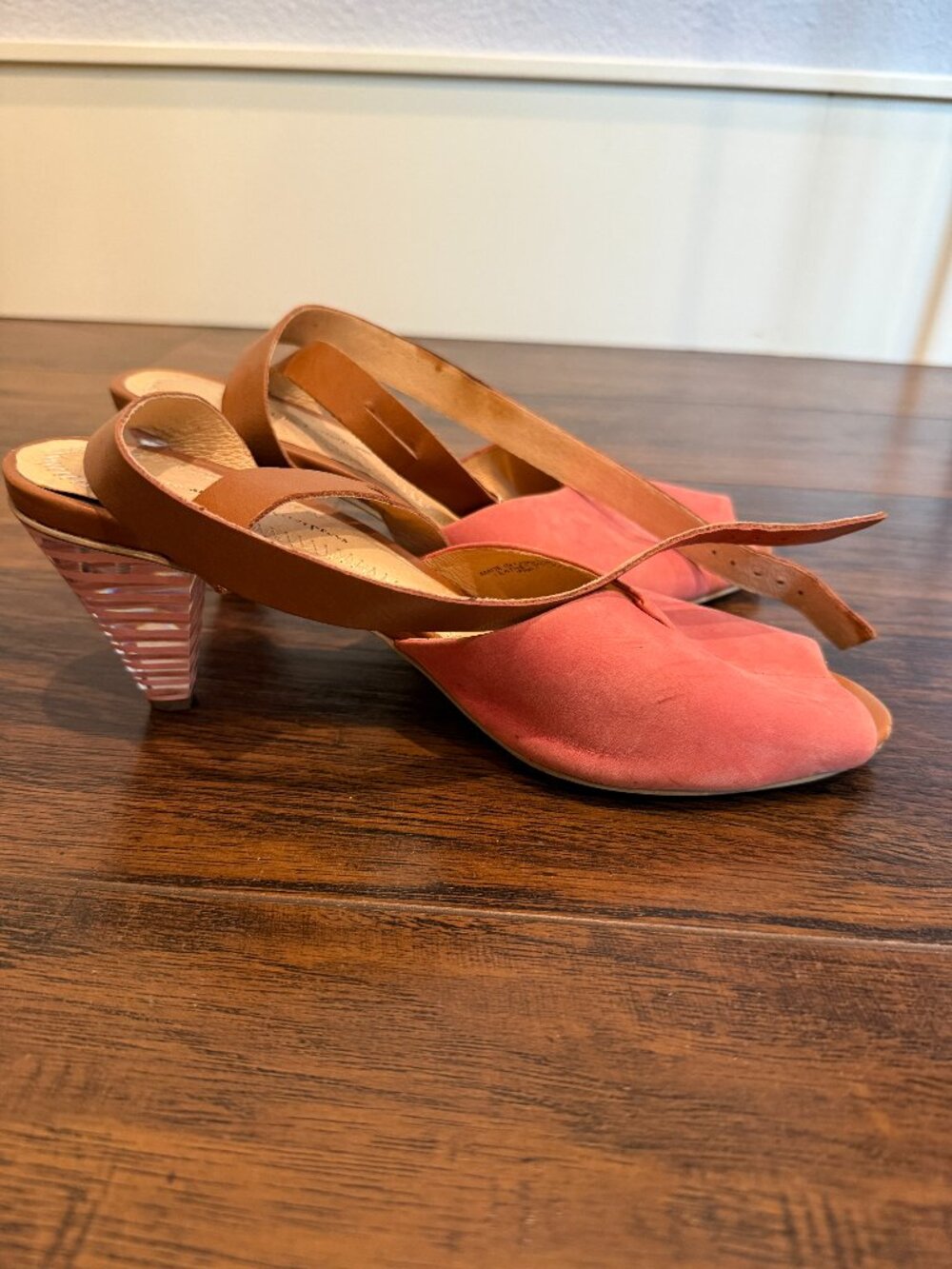 Pilero and the Letterpress Pink Leather Cone Heel Sandals Women's Size 8.5